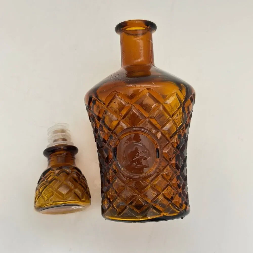 Vintage Mid-Century Amber Pressed Glass Decanter with Stopper – Made in Taiwan